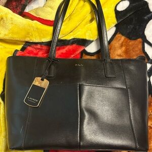 Lauren Ralph Lauren Black Leather Tote